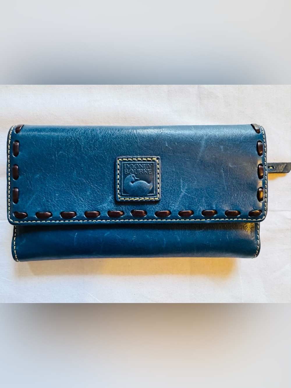 Dooney & Bourke Blue Leather Continental Wallet with Contrast Stitching